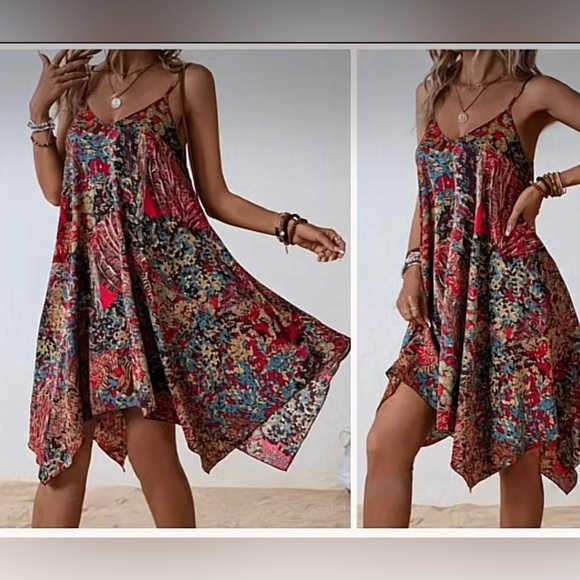 SHEIN Dresses & Skirts - SHEIN Red and Black Asymmetrical Sundress Summer Dress 0XL Plus Size